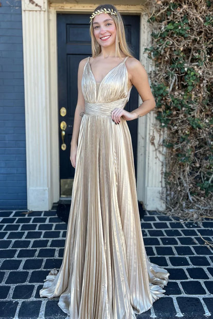 V-Neck Banded Waist Backless A-Line Long Formal Dress