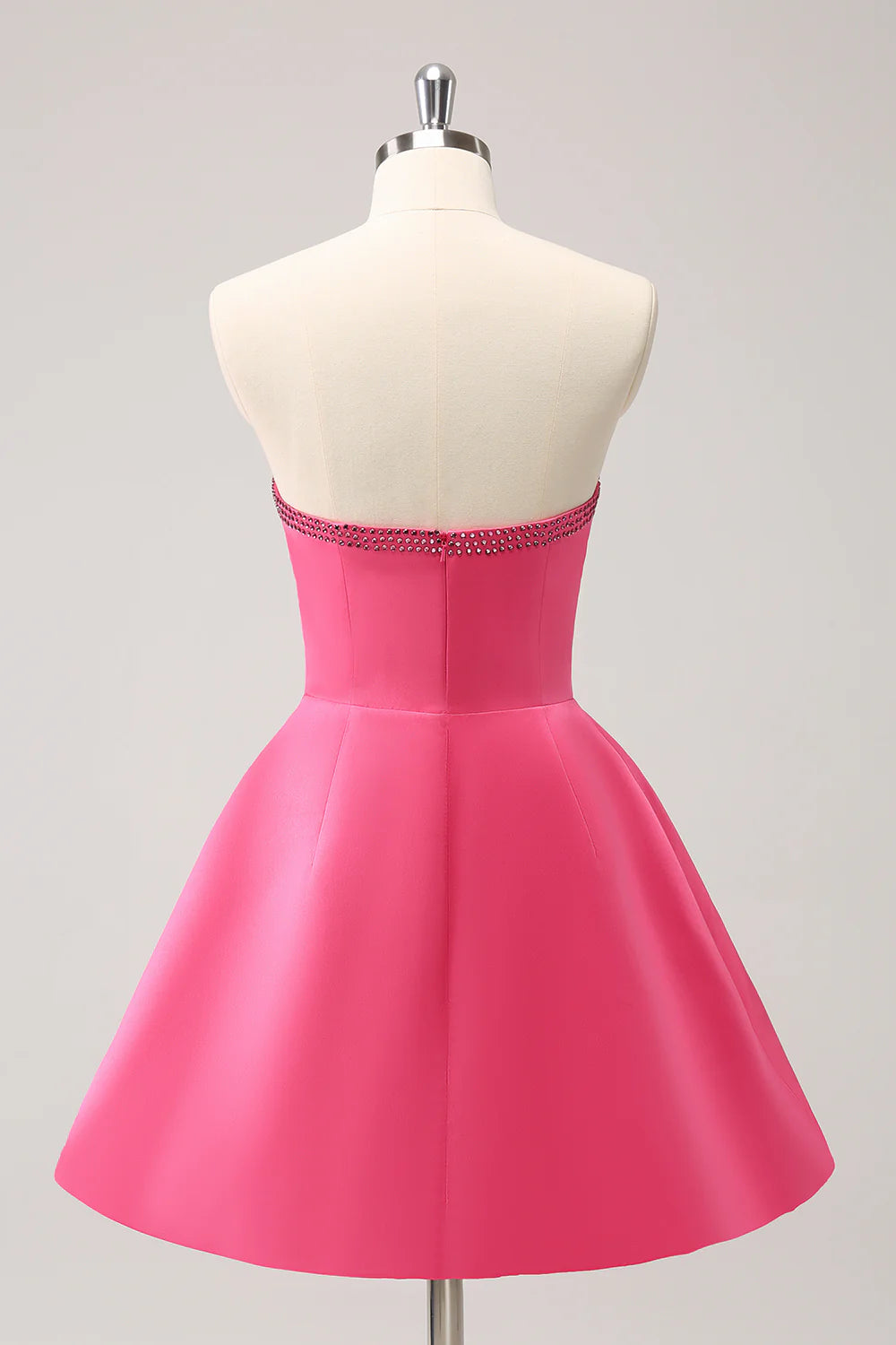 Hot Pink A Line Strapless Cut Out Homecoming Dress