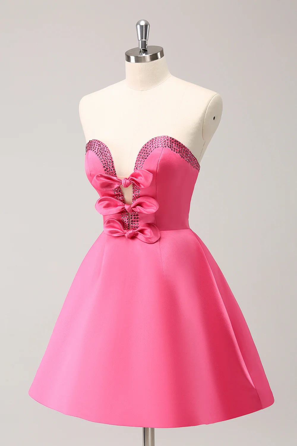 Hot Pink A Line Strapless Cut Out Homecoming Dress