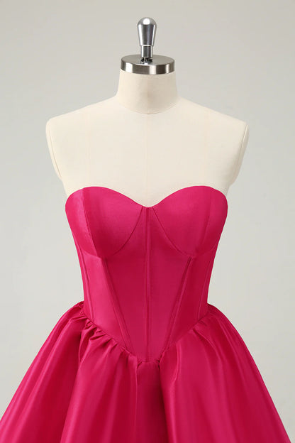 A Line Sweetheart Corset Short Fuchsia Homecoming Dress
