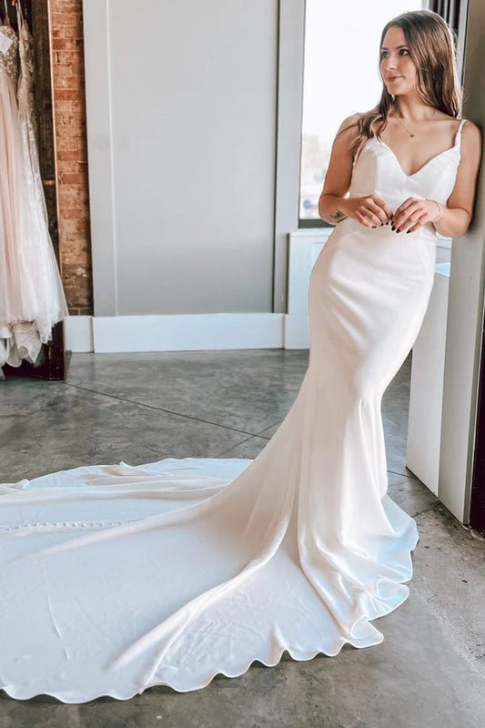 V-Neck Tie-Back Mermaid Long Wedding Dress