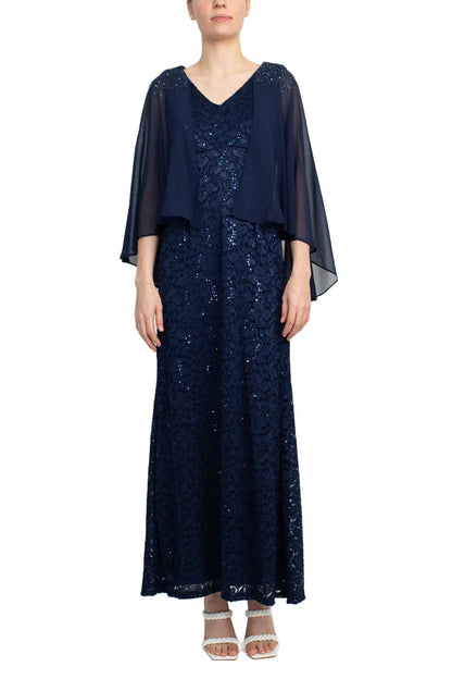 Fashion V-Neck Back Zipper Cape Sleeves Lace Long Mother of the Bride Dresses