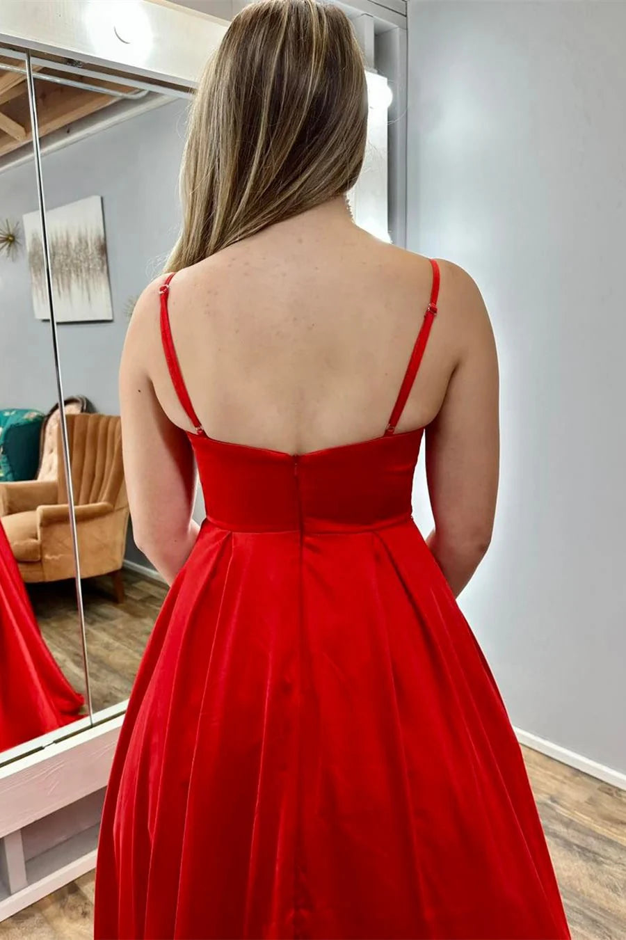 Cowl Neck Spaghetti Strap A-Line Long Prom Dress