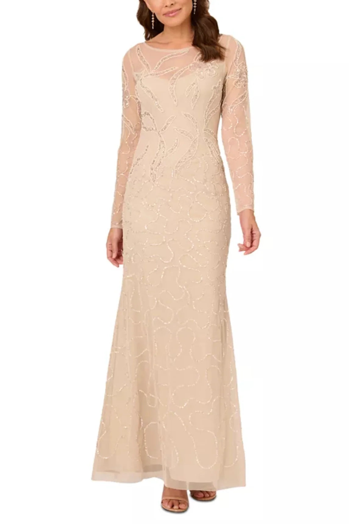Adrianna Papell Women's Beaded Long-Sleeve Prom Dresses