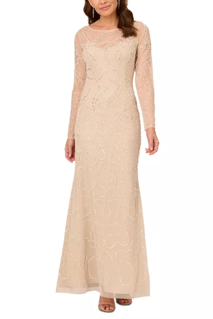 Adrianna Papell Women's Beaded Long-Sleeve Prom Dresses