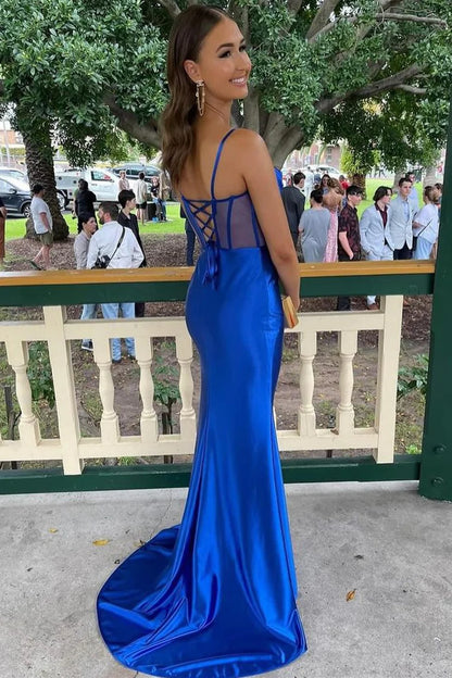 Cowl Neck Sheer Bodice Long Formal Dress with Slit