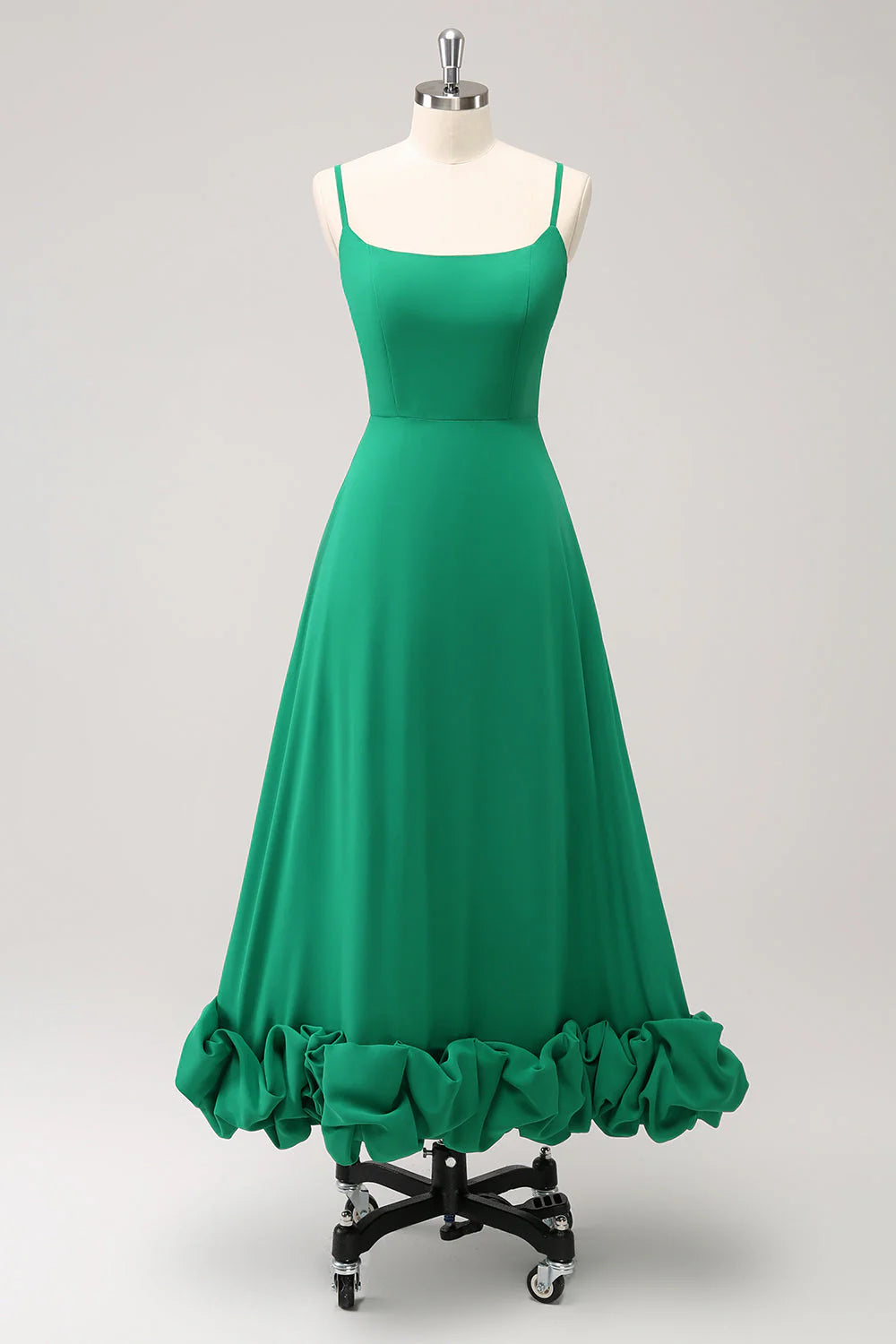 Green A Line Spaghetti Straps Bridesmaid Dress with Ruffle