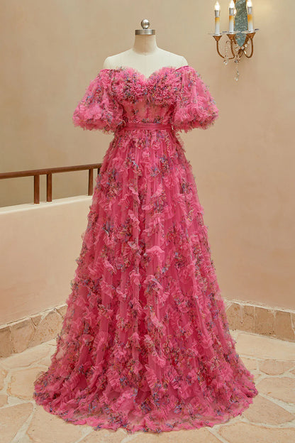 A-line Sweet Printed Chiffon Ball Party Dress