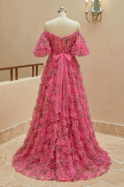 A-line Sweet Printed Chiffon Ball Party Dress