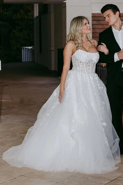 Appliques Strapless A-Line Long Prom Dress