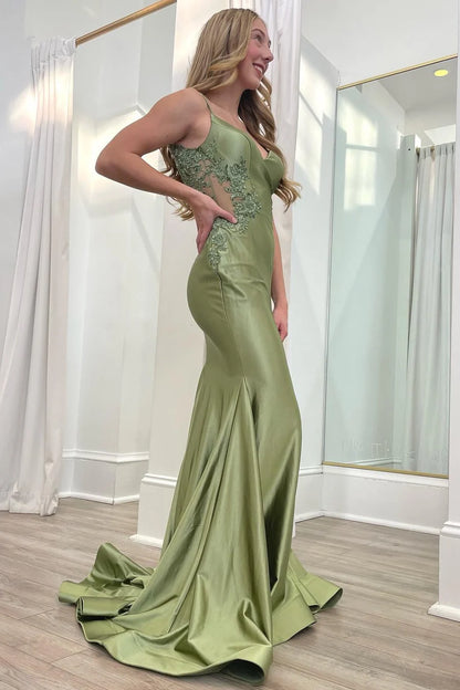 Spaghetti Strap Backless Trumpet Long Gown