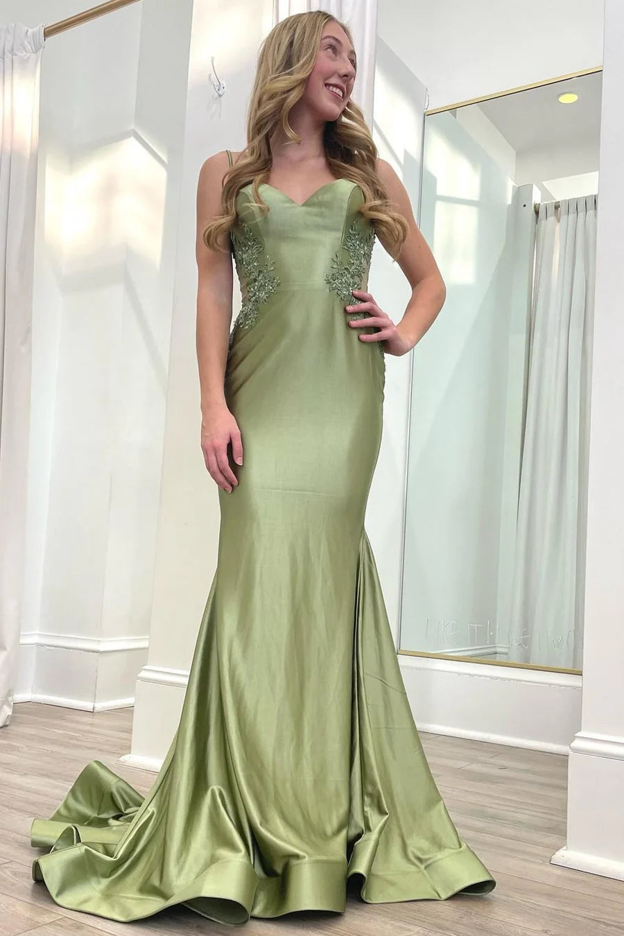 Spaghetti Strap Backless Trumpet Long Gown