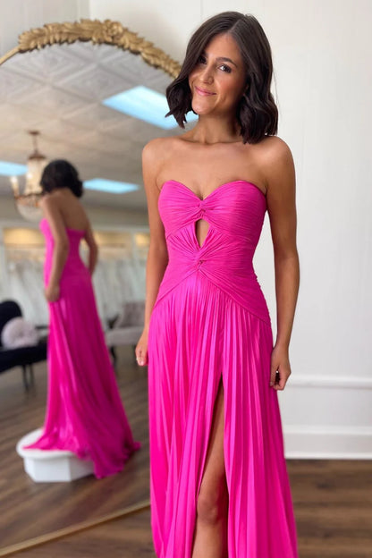 Strapless Keyhole Pleated A-Line Prom Dress