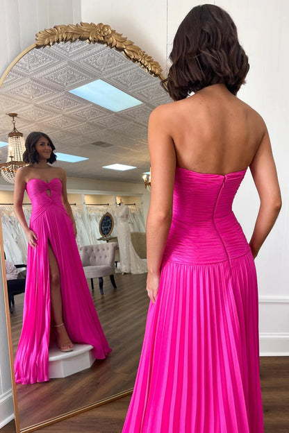Strapless Keyhole Pleated A-Line Prom Dress