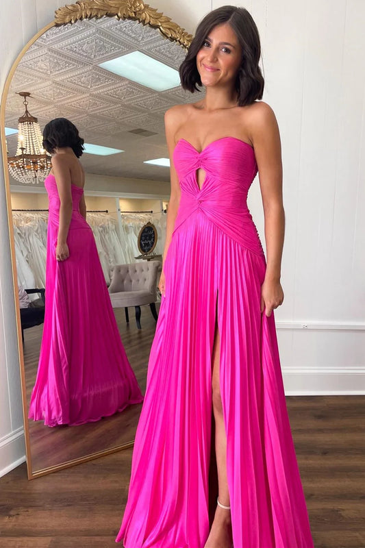 Strapless Keyhole Pleated A-Line Prom Dress
