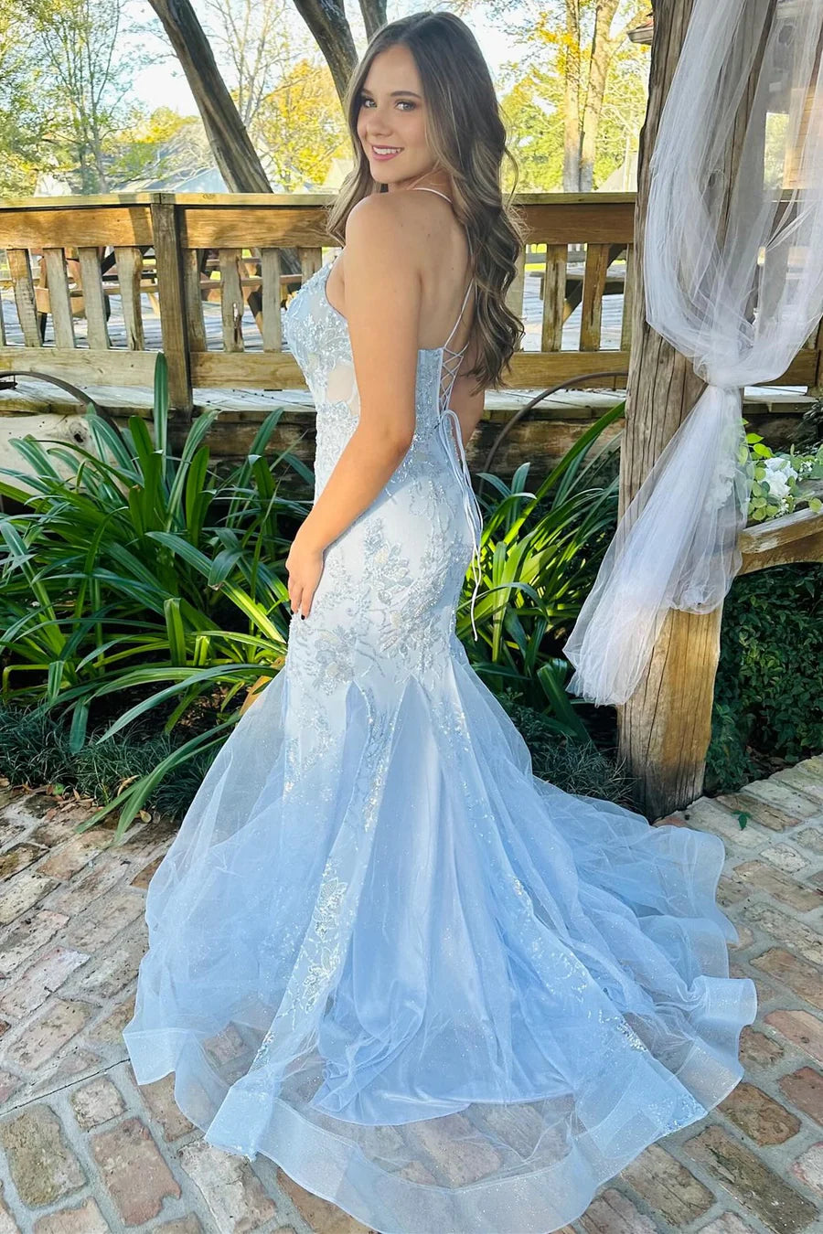 Sequin-Embroidered Trumpet Long Gown
