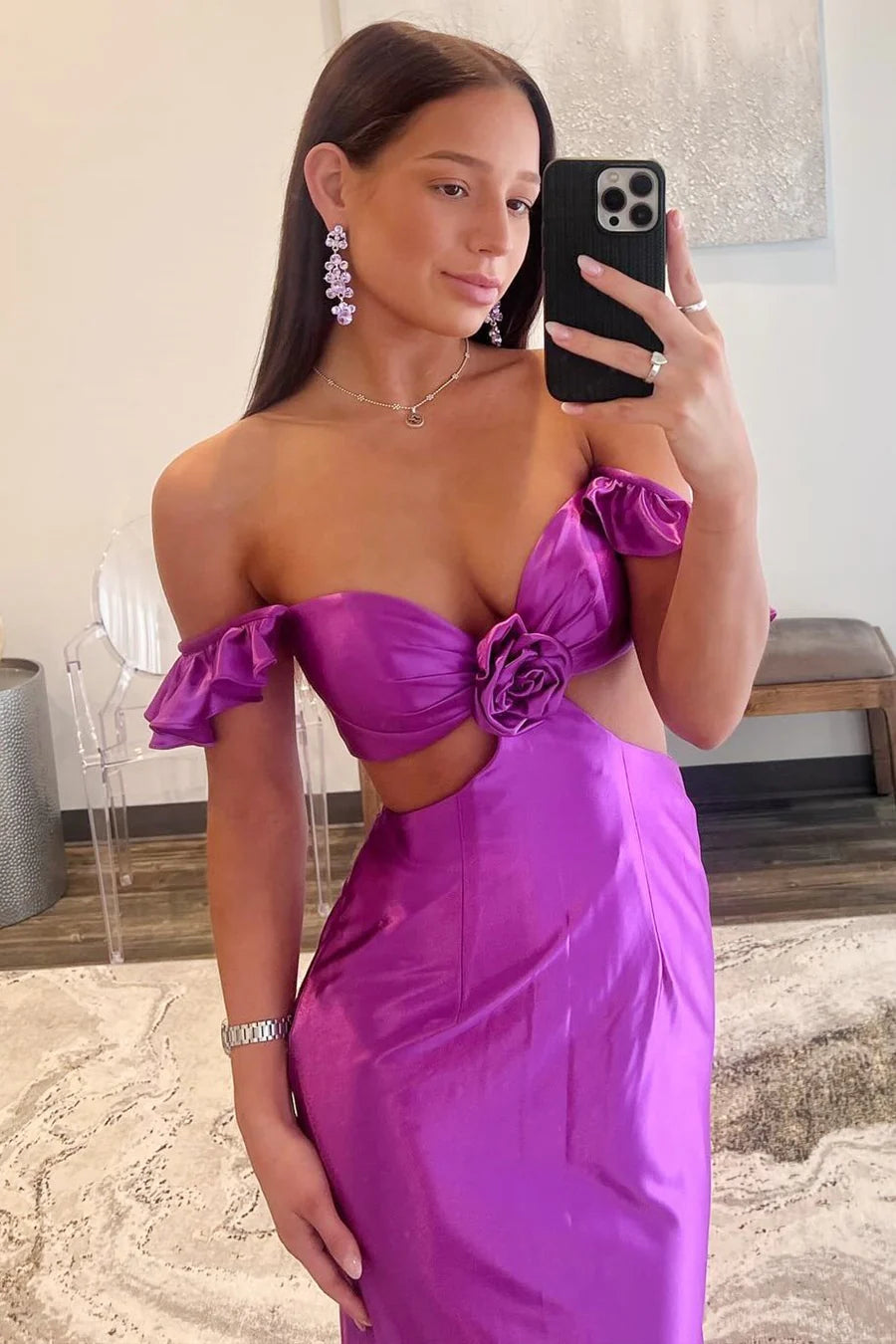 Flutter Sleeve Cutout Mermaid Fitted Gown