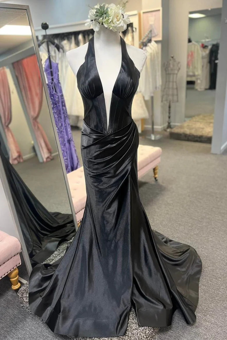 Halter Mermaid Long Formal Dress with Slit