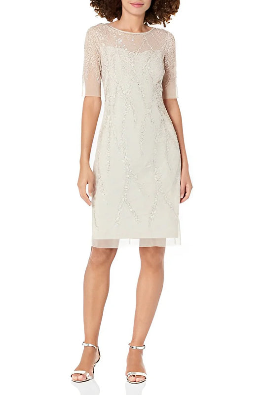 Crew Neck Illusion Short Dress Embellished Bodycon Mesh Mother of the Bride Mother of the Bride Dresses