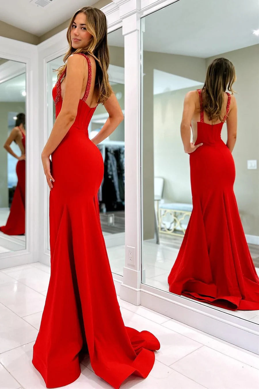 Beaded Corset Mermaid Long Gown with Slit
