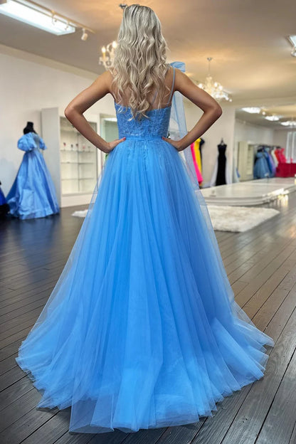 One-Shoulder Bow Strap A-Line Long Formal Dress