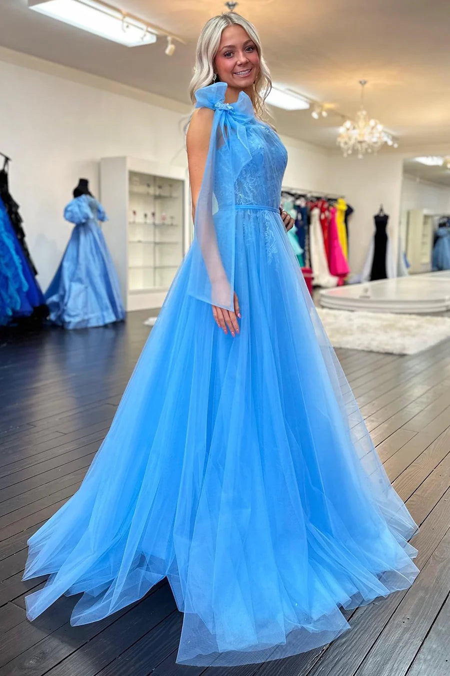 One-Shoulder Bow Strap A-Line Long Formal Dress