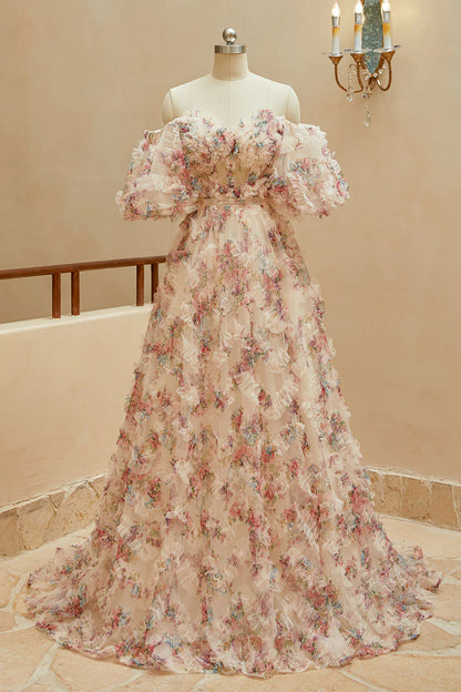 A-line Sweet Printed Chiffon Ball Party Dress