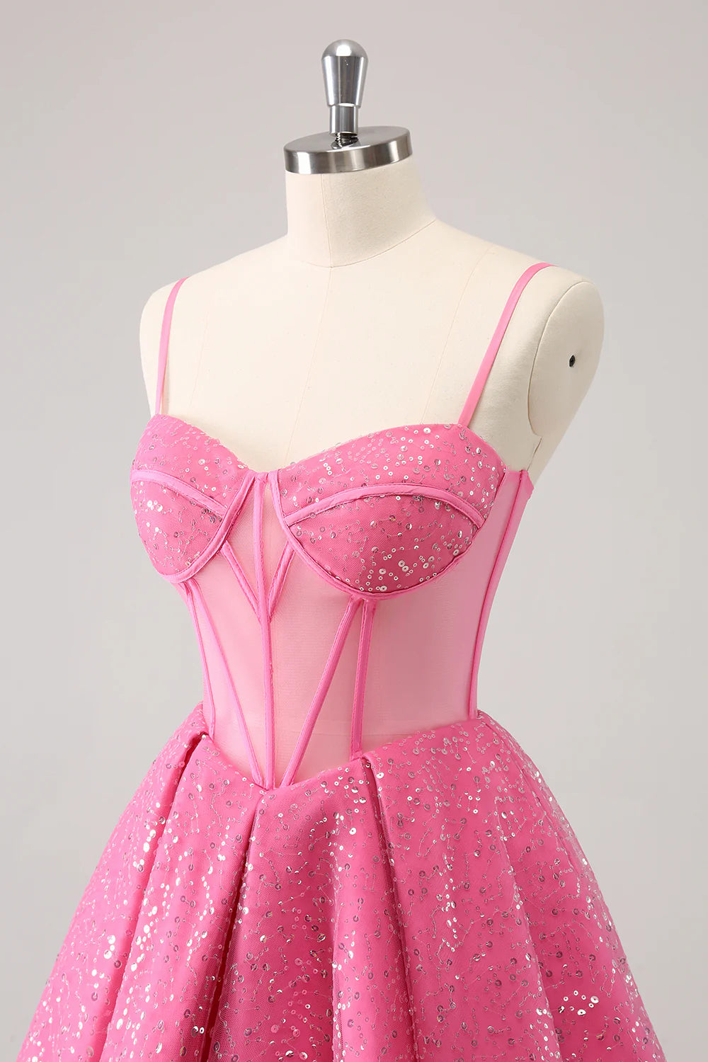 Pink Spaghetti Straps A Line Corset Short Homecoming Dress