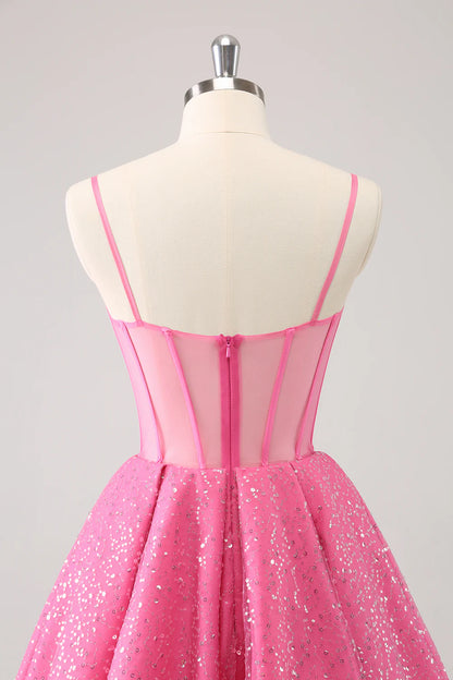 Pink Spaghetti Straps A Line Corset Short Homecoming Dress