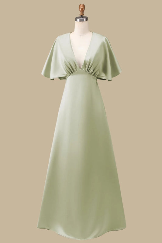 Plunge V Maxi Dress with Half Sleeves
