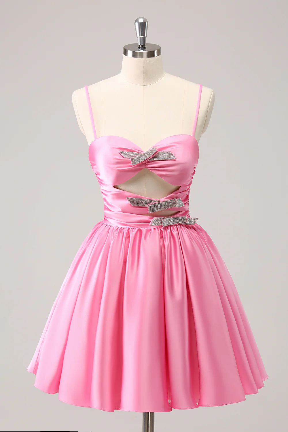 Pink A Line Spaghetti Straps Cut Out Homecoming Dress