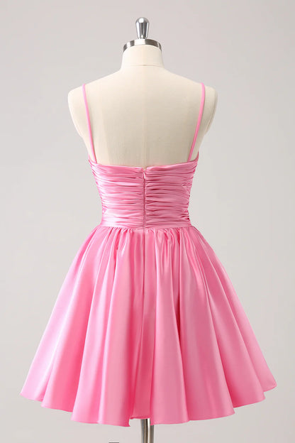 Pink A Line Spaghetti Straps Cut Out Homecoming Dress