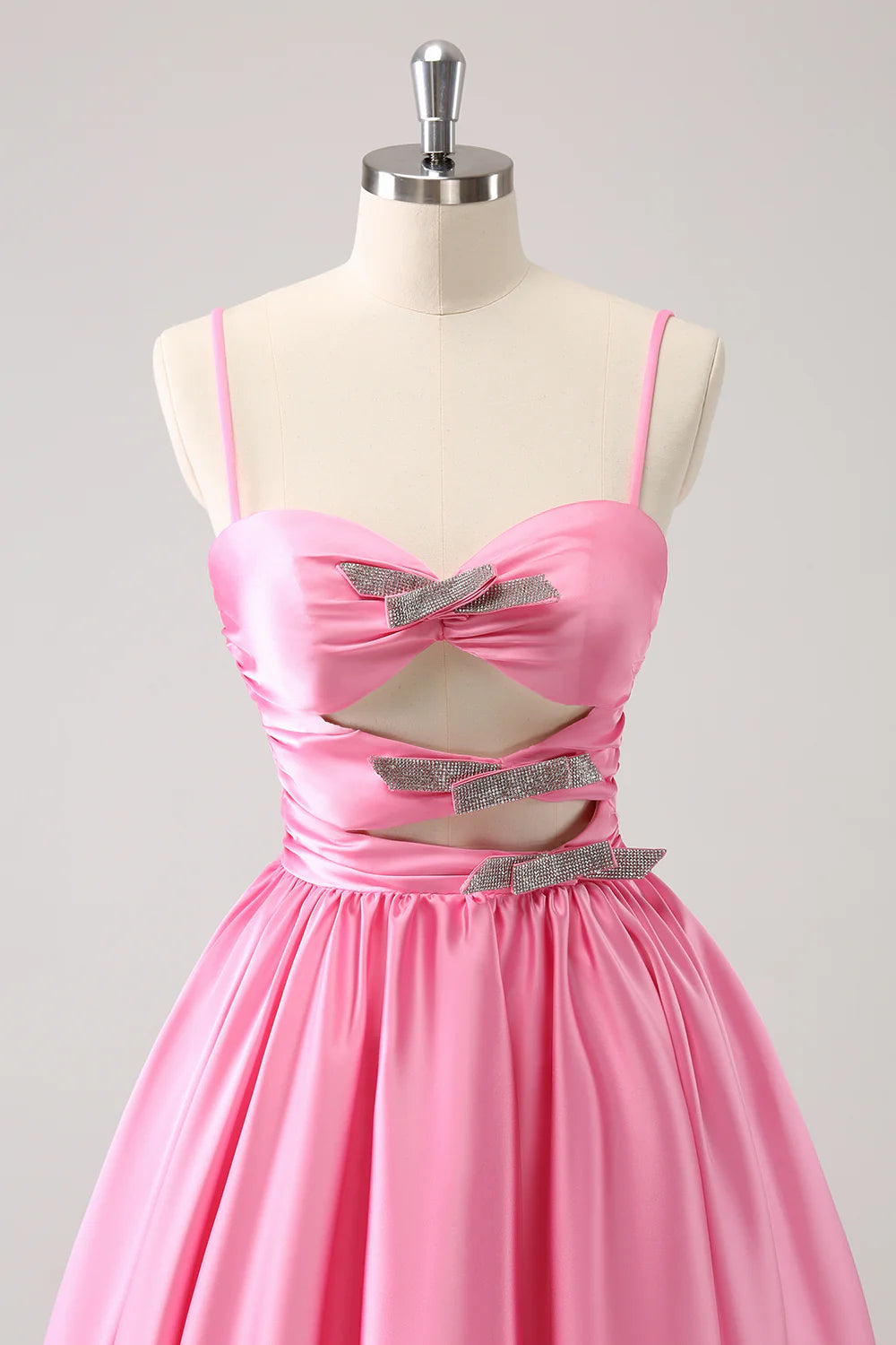 Pink A Line Spaghetti Straps Cut Out Homecoming Dress