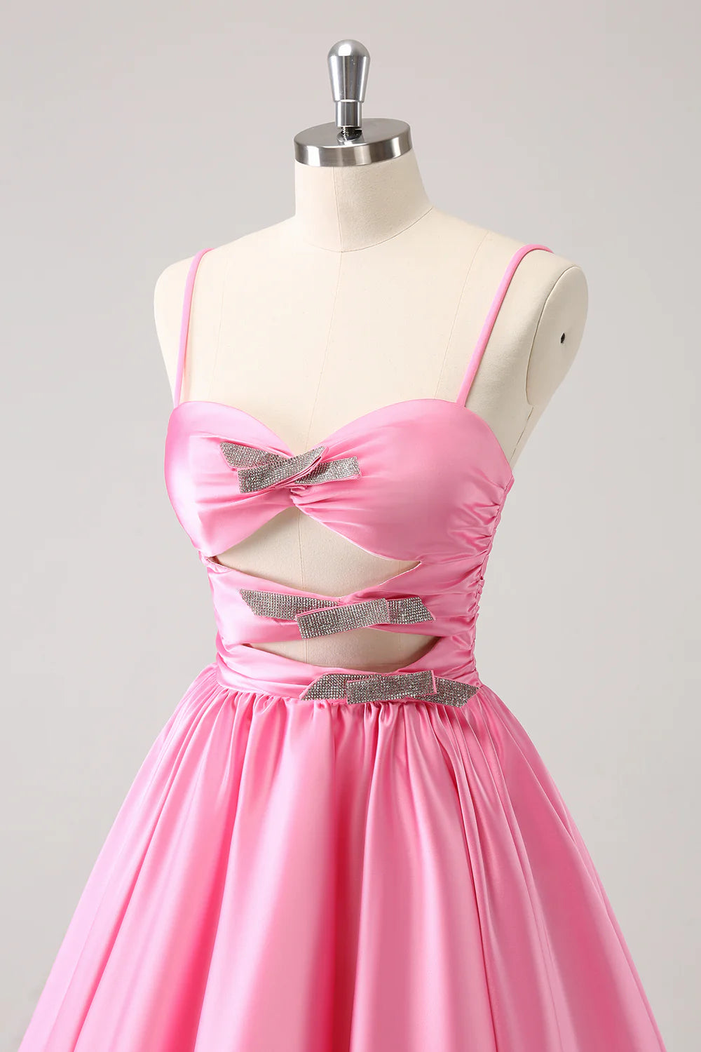 Pink A Line Spaghetti Straps Cut Out Homecoming Dress