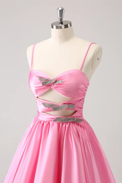 Pink A Line Spaghetti Straps Cut Out Homecoming Dress