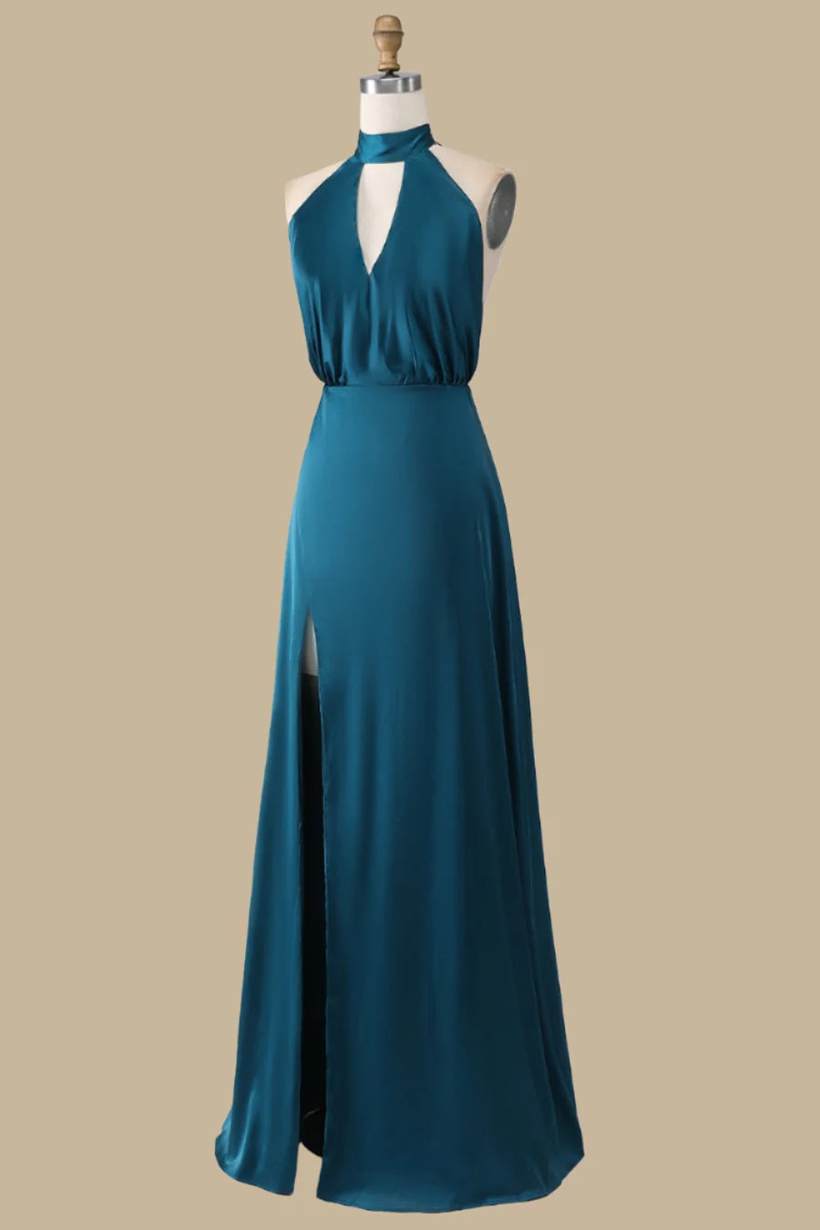Halter Blouson-Style Maxi Dress with Slit