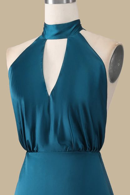 Halter Blouson-Style Maxi Dress with Slit