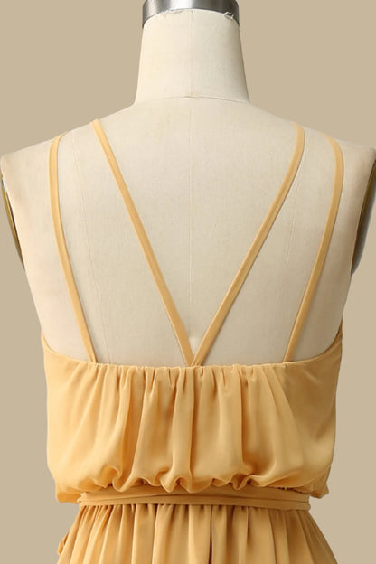 Halter Chiffon Maxi Dress in Mustard Yellow