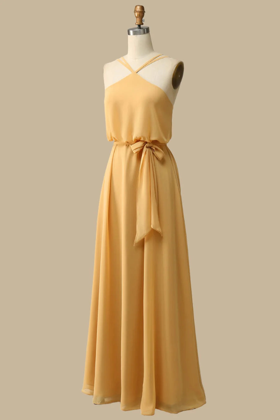 Halter Chiffon Maxi Dress in Mustard Yellow