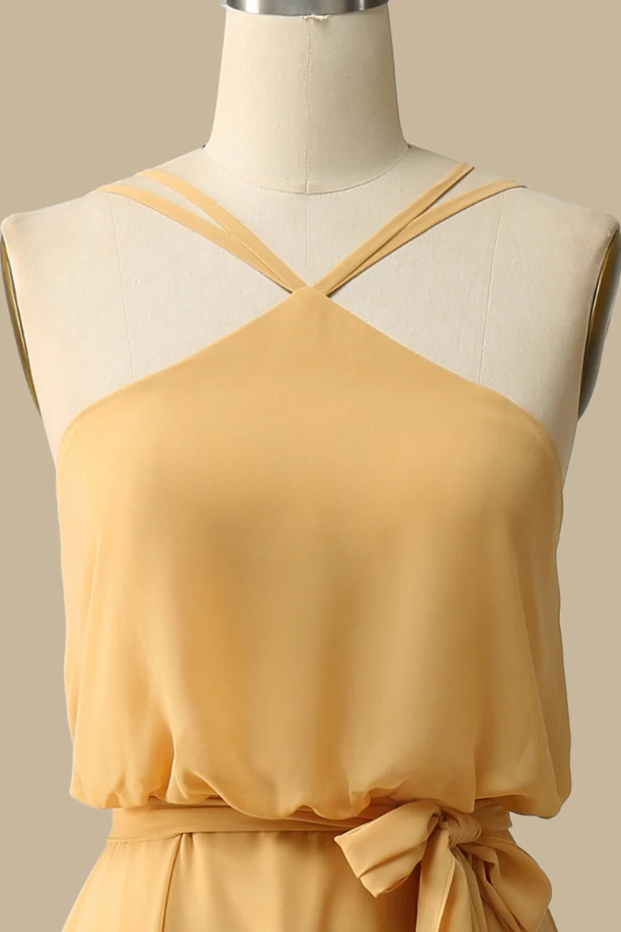 Halter Chiffon Maxi Dress in Mustard Yellow