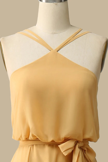 Halter Chiffon Maxi Dress in Mustard Yellow