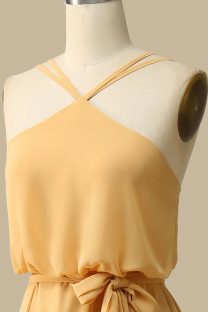 Halter Chiffon Maxi Dress in Mustard Yellow