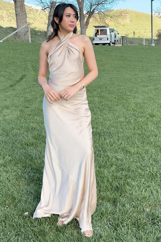 Backless Long Bridesmaid Dress in Champagne
