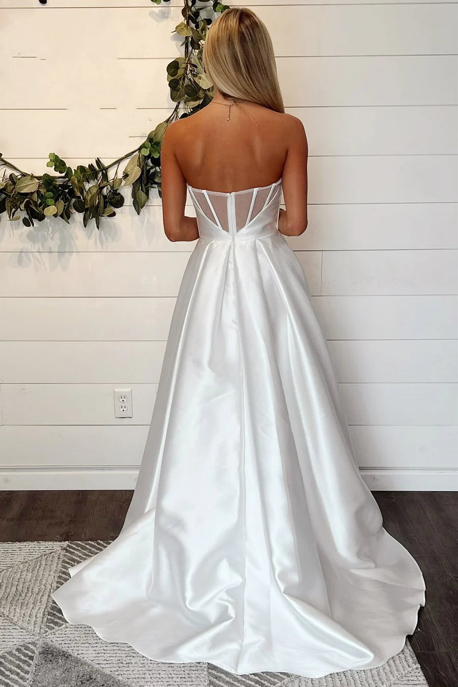 Strapless Sheer Back Long Wedding Dress