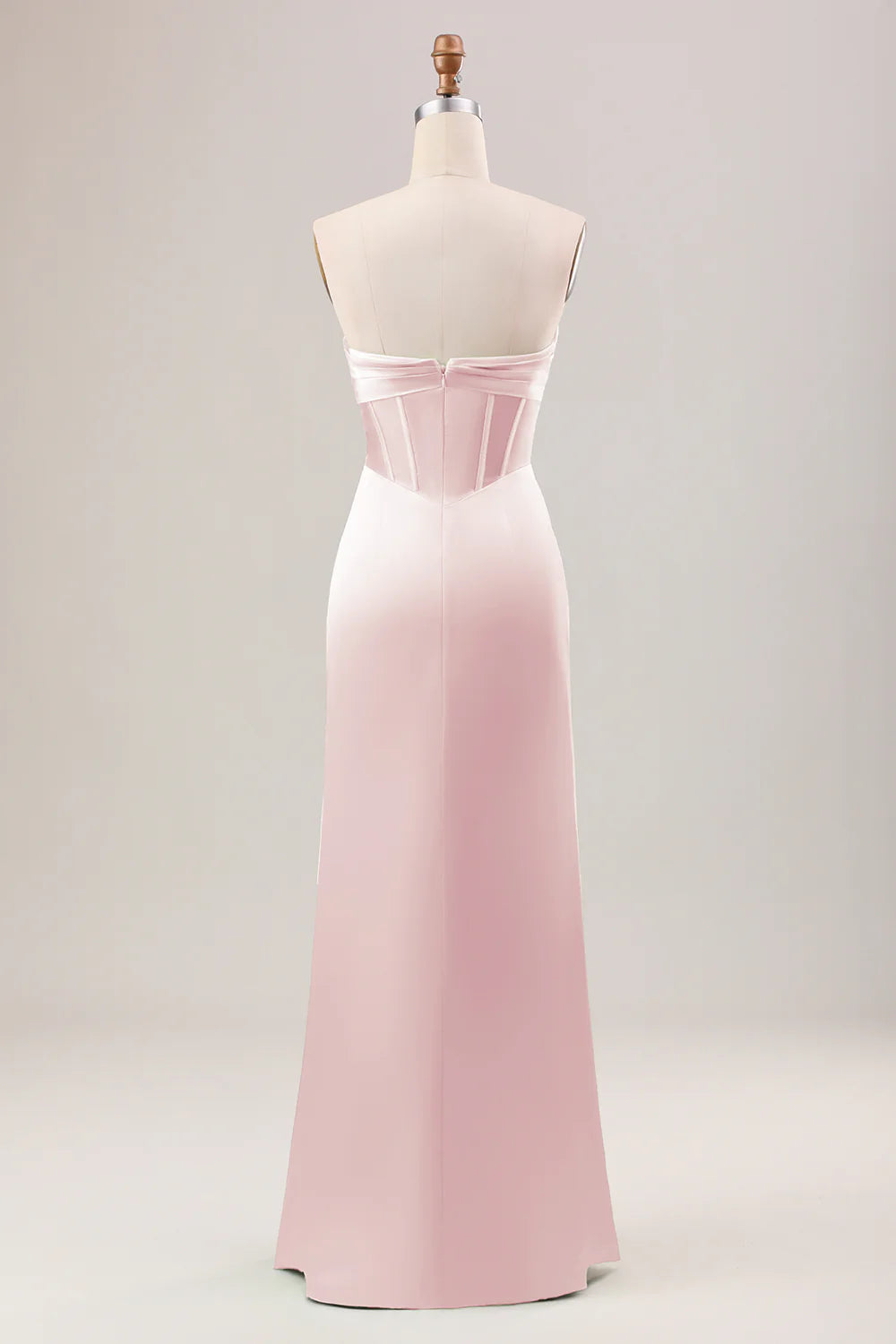 Mermaid Strapless Pleated Corset Long Bridesmaid Dress With Slit