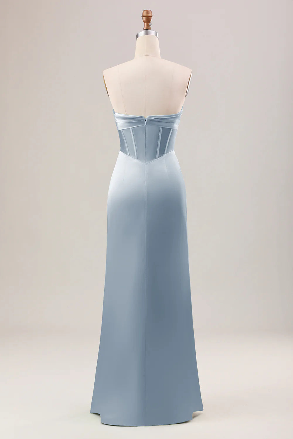 Mermaid Strapless Pleated Corset Long Bridesmaid Dress With Slit