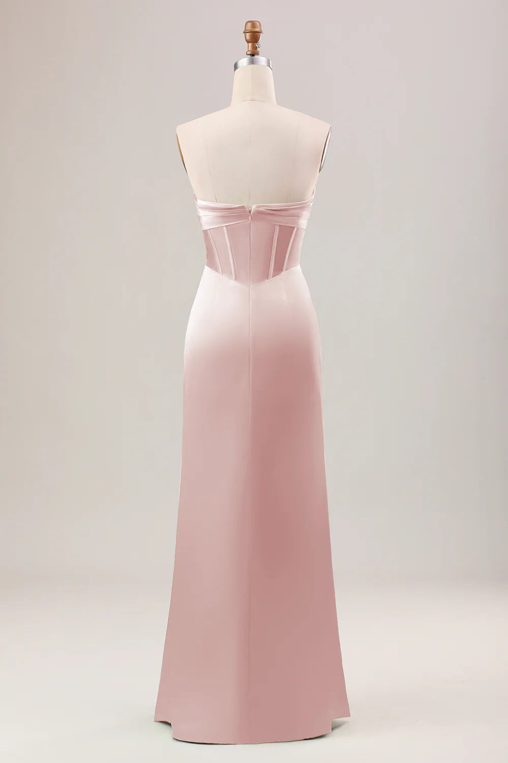 Mermaid Strapless Pleated Corset Long Bridesmaid Dress With Slit
