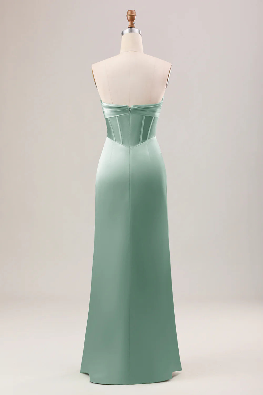 Mermaid Strapless Pleated Corset Long Bridesmaid Dress With Slit