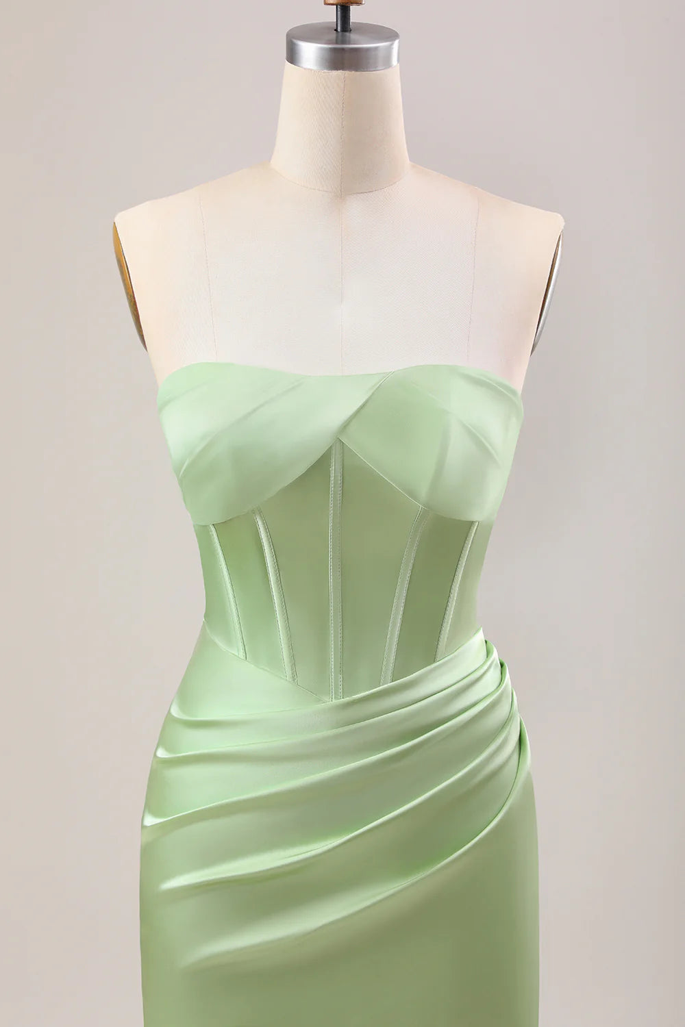 Mermaid Strapless Pleated Corset Long Bridesmaid Dress With Slit