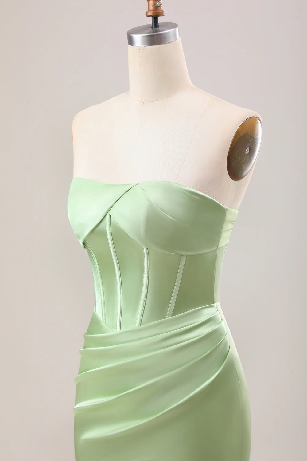 Mermaid Strapless Pleated Corset Long Bridesmaid Dress With Slit